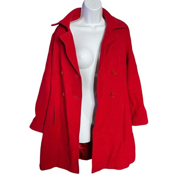 Old Navy crimson red wool double breasted collared long peacoat jacket Small - Picture 3 of 6